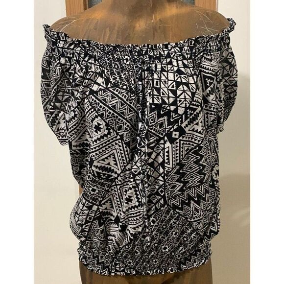 2/$15 Chaps By Ralph Lauren Off The Shoulder Top Women's Medium Cotton Black - Picture 1 of 9
